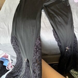 Black Lace Trim Leggings